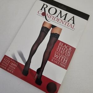 Roma Black Sheer Lace-Top Stockings